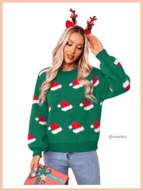 Cute Christmas Sweater Santa Hat Snowman Knit Pullover Crew Neck